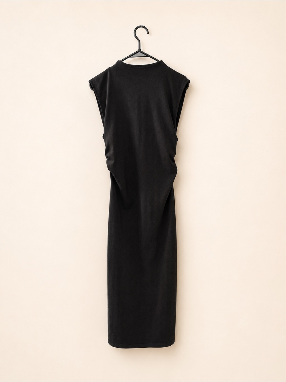 Mango Dark Espresso Brown Draped Midi Dress Mock Neck Side Ruched Size M
